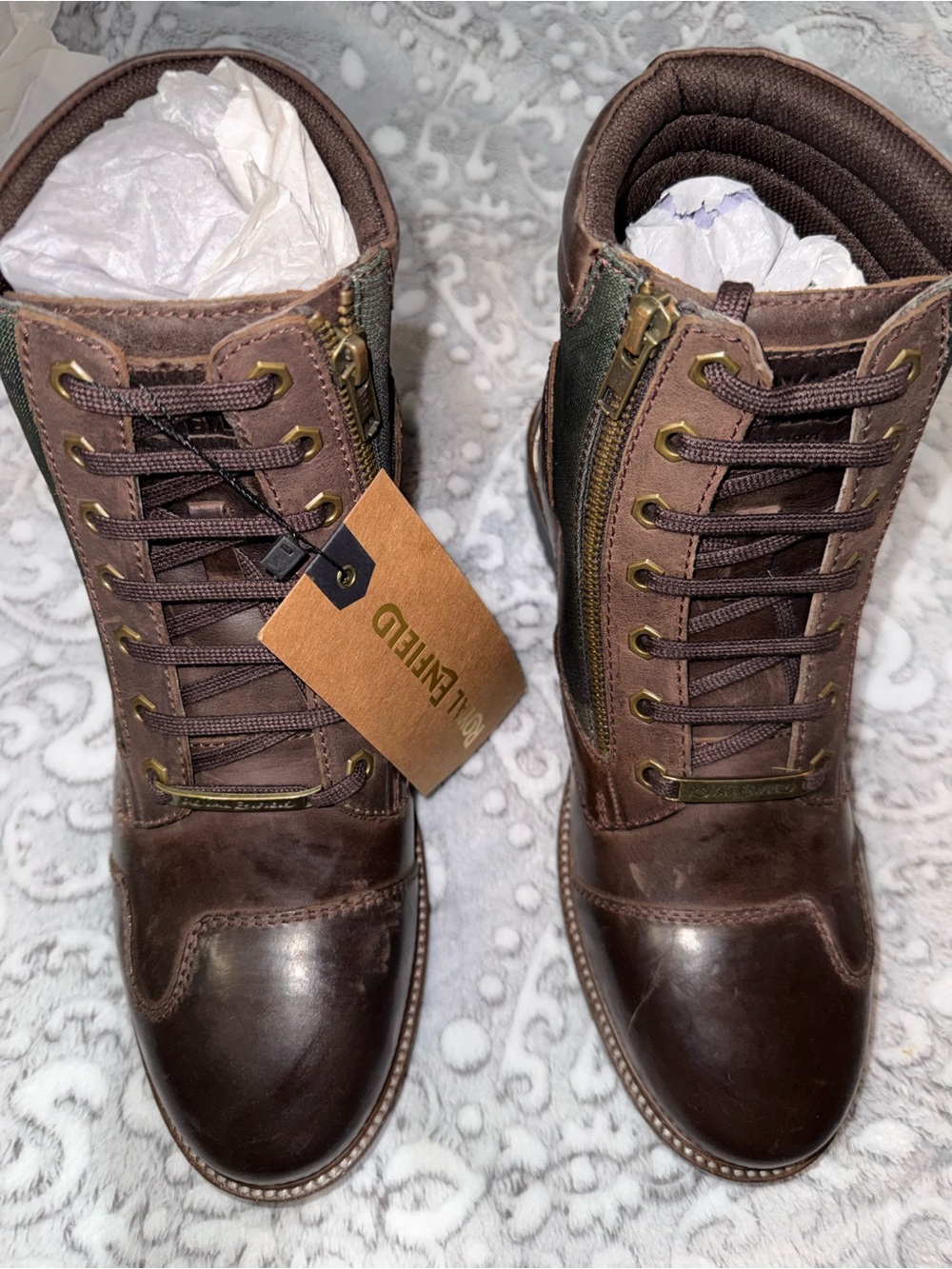 Royal Enfield Stellar Brown Camo Motorcycle Riding Boots in Men’s US 9